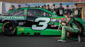 Austin Dillon, driver of the #3 American Ethanol Chevrolet SS, captures the pole position Friday, March 18, 2016 for a front row start in Sunday's NASCAR Sprint Cup Series race at Auto Club Speedway in Fontana, California. Dillon will be joined on the front row with Kevin Harvick, driver of the #4 Jimmy JohnÕs Chevrolet SS who qualified second. (Photo by Harold Hinson for Chevy Racing)