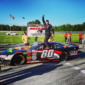 North Haverhill's Derrick O'Donnell celebrates in victory lane after his first Late Model victory at Thunder Road in the Mekkelsen RV Memorial Day Classic on Monday, May 27.  (Photo Credit: ACT)