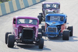 A few New England Antique Racers race at the highbanks of Barre's Thunder Road in 2012.  N.E.A.R. will be returning for a special race this Sunday, June 9.  (Photo Credit: Leif Tillotson)