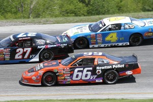 Kyle Pembroke (27VT), Jason Corliss (66VT) and Eric Badore (4VT) will be among the Thunder Road competitors on hand for the first Thursday night event on June 5. (Photo by Leif Tillotson)