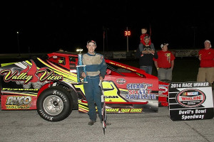 Jason Durgan of Morrisonville, NY was a first-time winner in the Bond Auto Parts Modified division at Devil's Bowl Speedway.  (MemorEvents photo)
