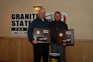 Owner Mark Brackett & Driver Dillon Moltz Acept there Champinship awards. (Carrie Kelly Photo)