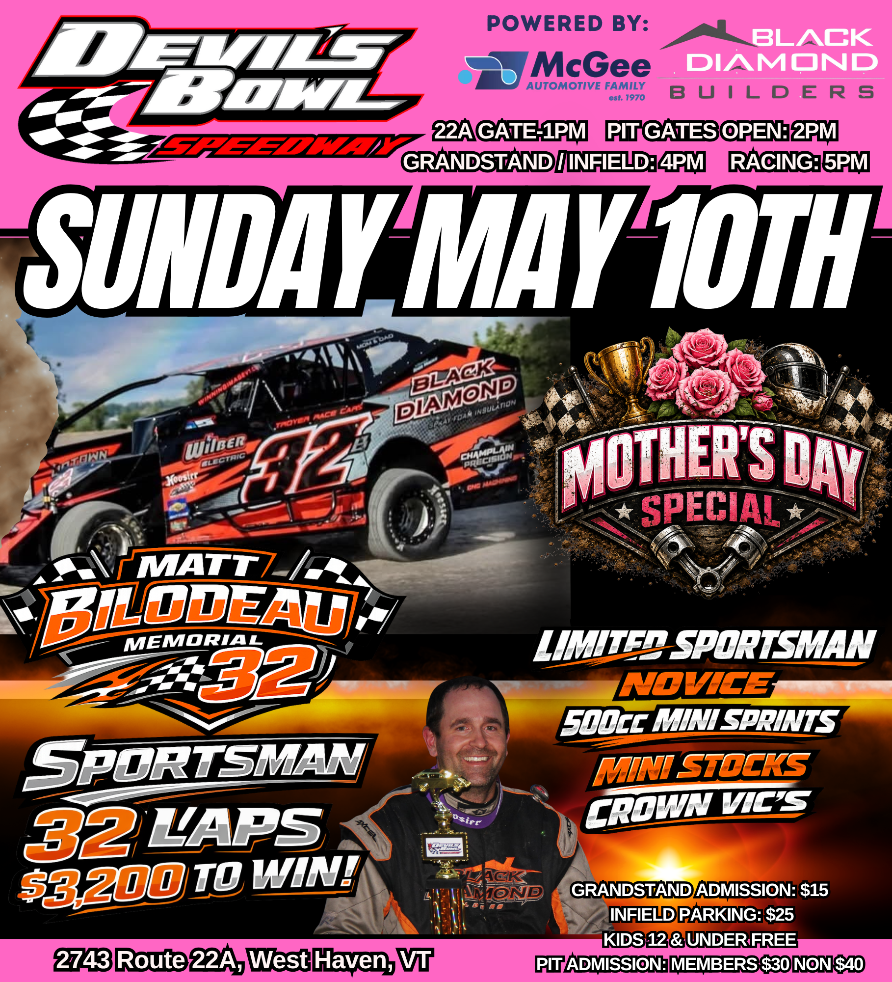 Matt Bilodeau Memorial Race Postponed to Sunday at Devil’s Bowl Speedway