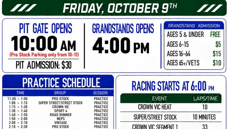 Event schedules for this weekends Bar Harbor Bank & Trust 200